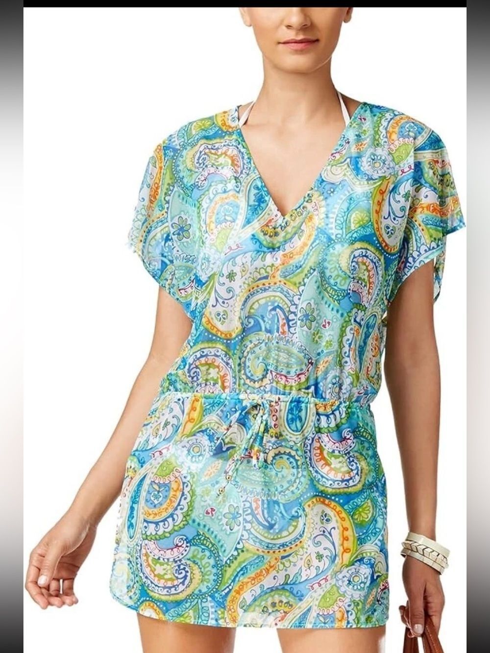 Lauren Ralph Lauren Carnivale Paisley Swim Coverup Tunic Dress Large Semi Sheer